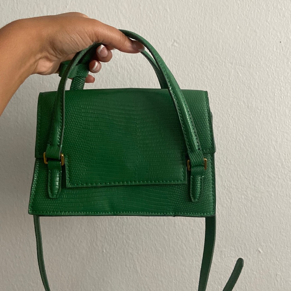 Zara Green Textured Top-Handle Crossbody Bag